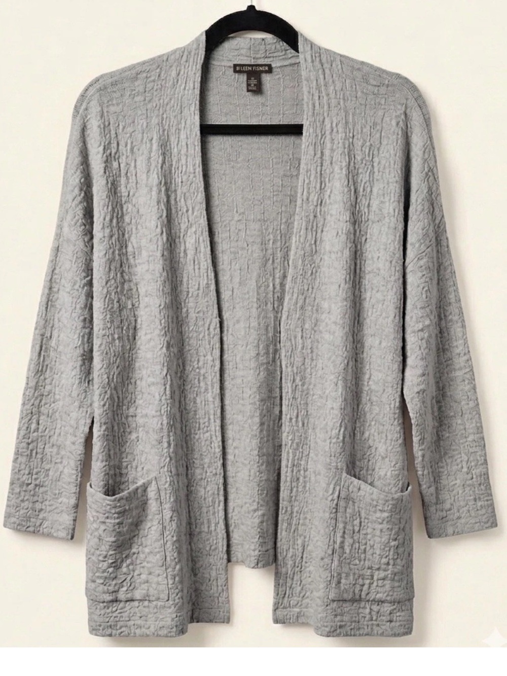 Eileen Fisher Organic Linen Cotton Knit Cardigan L Gray Lagenlook Excellent